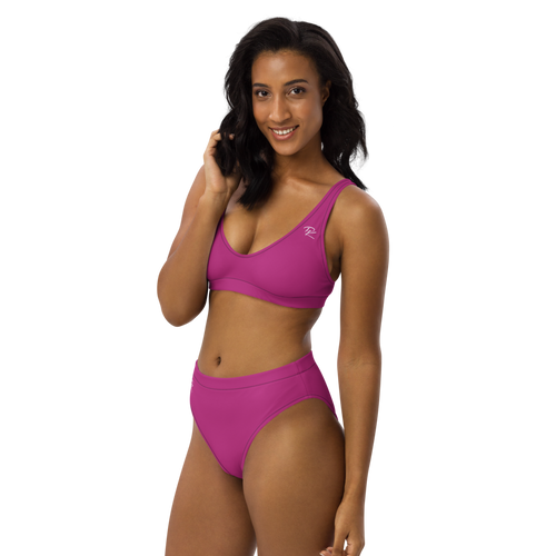 Pono Kai Med Red Violet Eco High-Waisted Bikini Set (WHT logo)