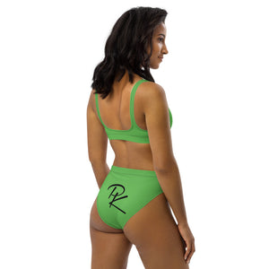 Pono Kai Mantis Green Recycled High-Waisted Bikini Set (BLK Logo)